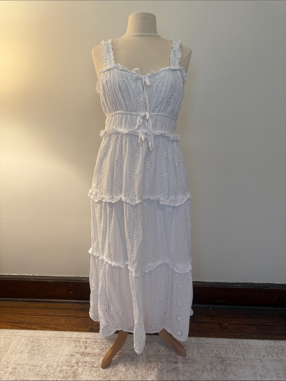 White Eyelet Tiered Maxi Dress with Ruffle Straps